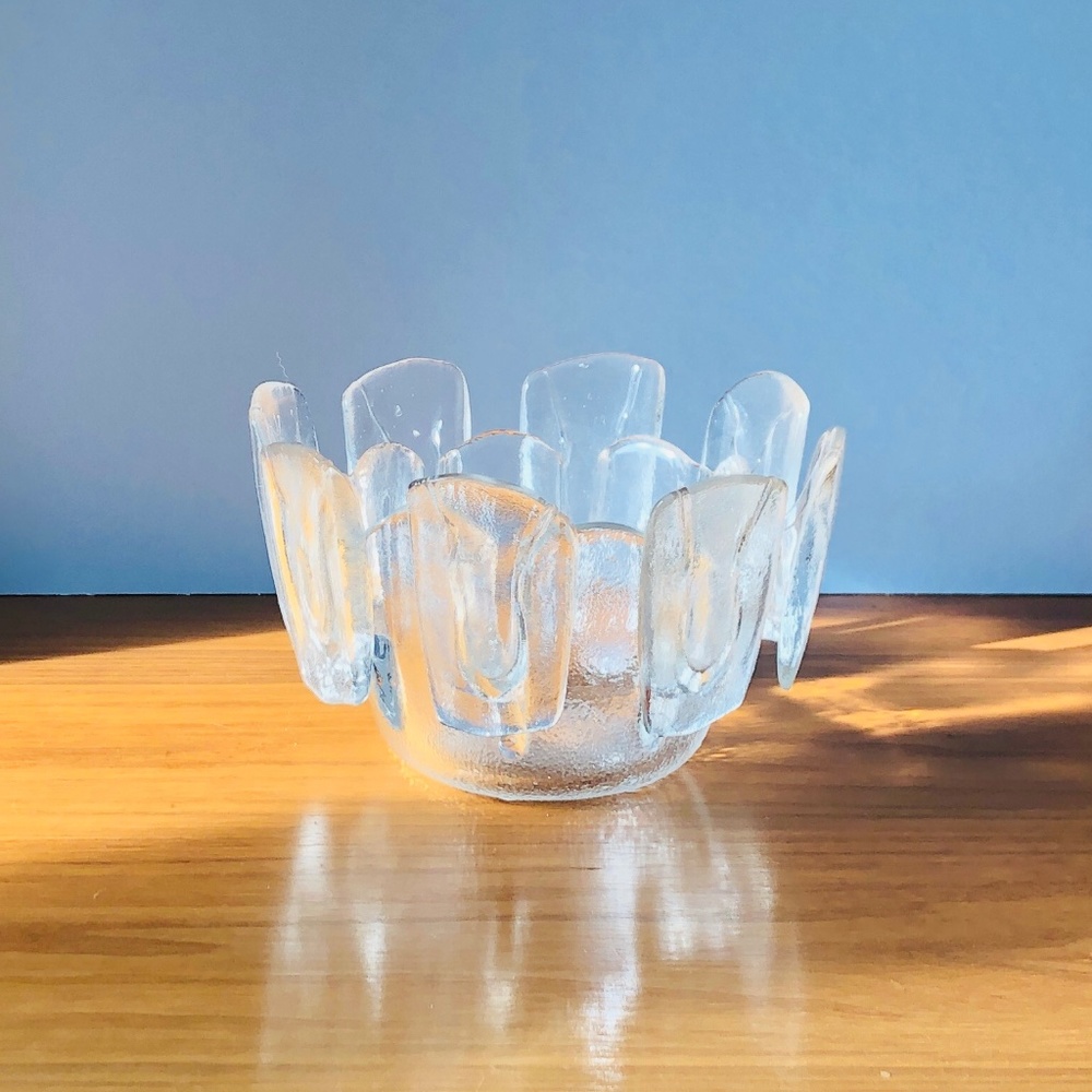 Scandinavian Humppila Ice Glass Textured Bowl, Vintage 1970’s, Made In Finland